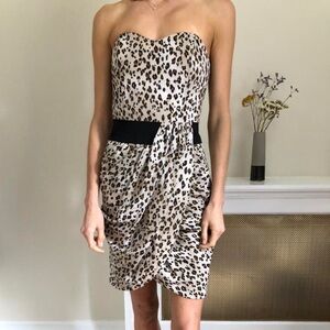 Reiss Leopard Cheetah Strapless Dress Wrap Black Waist Band‎  size 4
